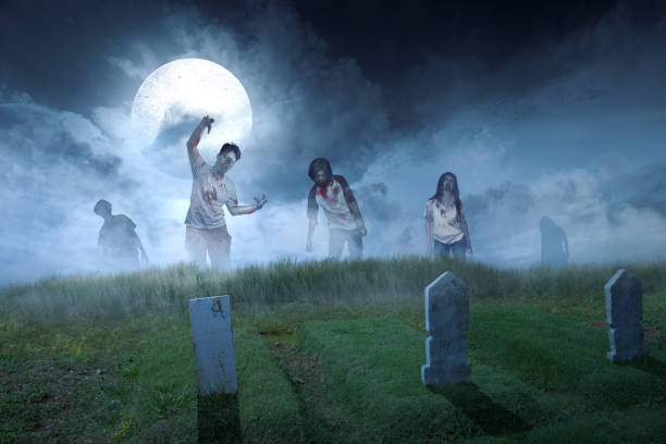 istock Scary zombies with blood and wound on his body walking 1353558294