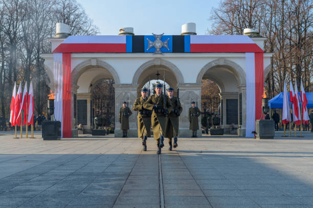 Celebrations of the anniversary of the Polish Independence Day at Pilsudski Square in Warsaw. Honor guard at the Tomb of the Unknown Soldier.