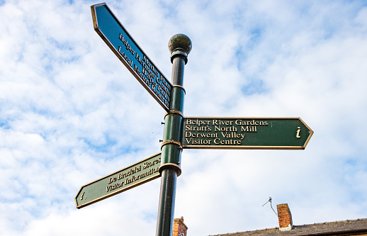 Footpath Sign to Derwent Valley Visitor Centre at Belper in Derbyshire, England