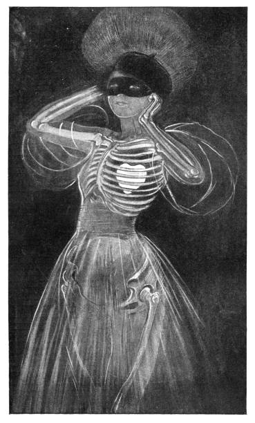 illustrations, cliparts, dessins animés et icônes de jeune femme amoureuse radiographie montrant le cœur art nouveau 1897 - woman taking radio vintage