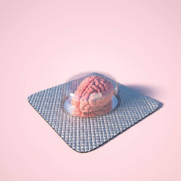 istock Human brain as a pill. Mental health and learning courses concept. This is a 3d render illustration 1353572672