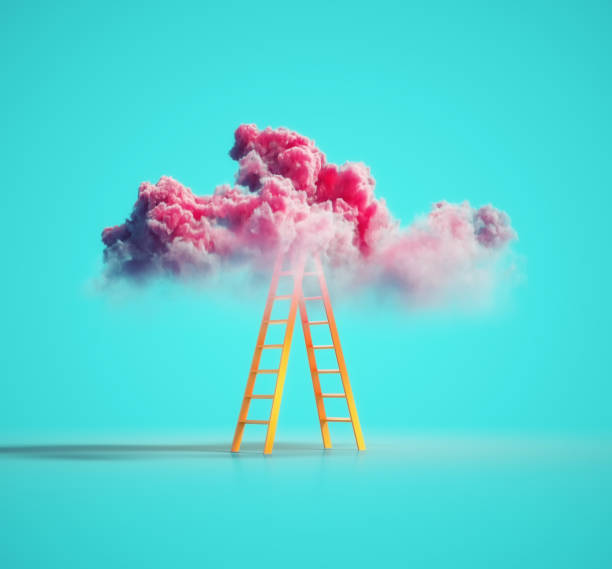istock Ladder to a colorful cloud. Aspirations and dream concept. This is a 3d render illustration 1353572684