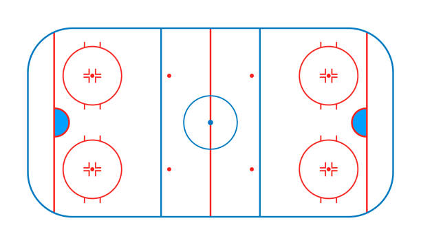 arena hoki. lapangan hoki. ice arena untuk nhl dan permainan olahraga musim dingin. es pitch di tampilan atas. stadion dengan diagram garis grafis. garis besar latar belakang untuk rencana dan bermain. vektor - court line ilustrasi stok