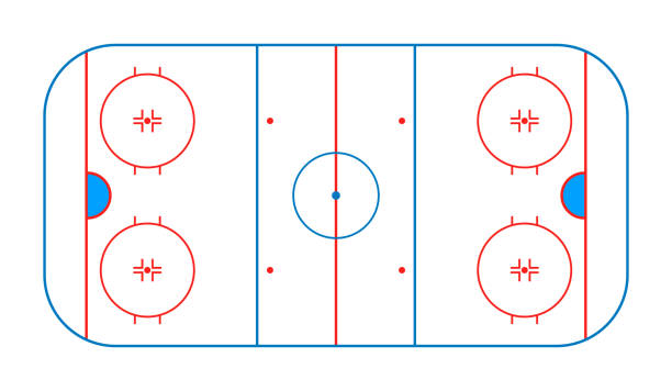 Hockey rink. Hockey field. Ice arena for nhl and winter sport game. Ice pitch in top view. Stadium with graphic line diagram. Outline background for plan and play. Vector Hockey rink. Hockey field. Ice arena for nhl and winter sport game. Ice pitch in top view. Stadium with graphic line diagram. Outline background for plan and play. Vector. ice rink stock illustrations
