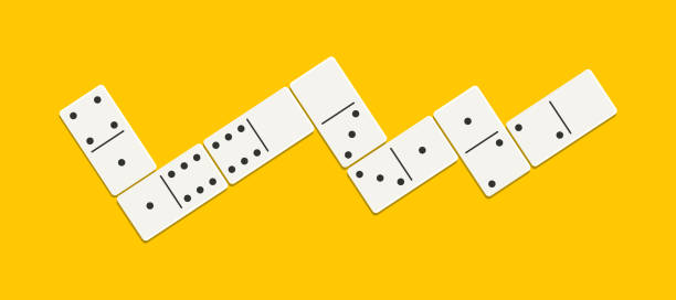 Domino game on table. Icon of dominoes isolated on orange background. White chip of domino on board for gambling. Serie of wooden chip. Stone for tournament, casino. Brick for game. Vector Domino game on table. Icon of dominoes isolated on orange background. White chip of domino on board for gambling. Serie of wooden chip. Stone for tournament, casino. Brick for game. Vector. domino stock illustrations