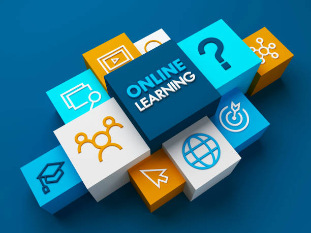 istock 3D render of ONLINE LEARNING concept on dark blue background 1353577196