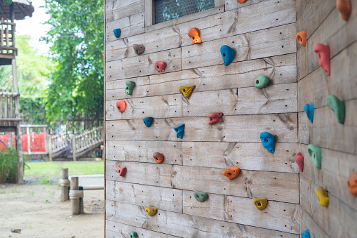 Rock climbing wall for practicing children
