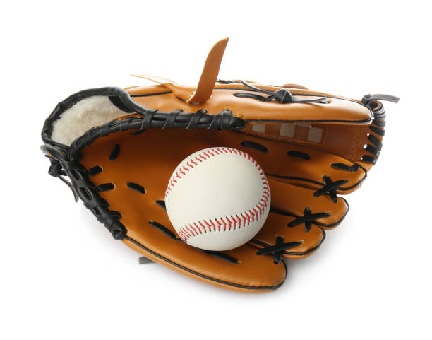 istock Leather baseball glove with ball isolated on white 1353578592