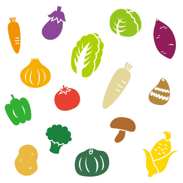 야채 실루엣 세트 - food processing plant illustrations stock illustrations