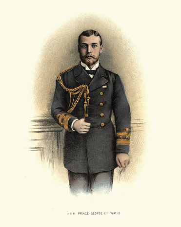 Vintage illustration of Prince George of Wales, in Royal Navy uniform, later King George V