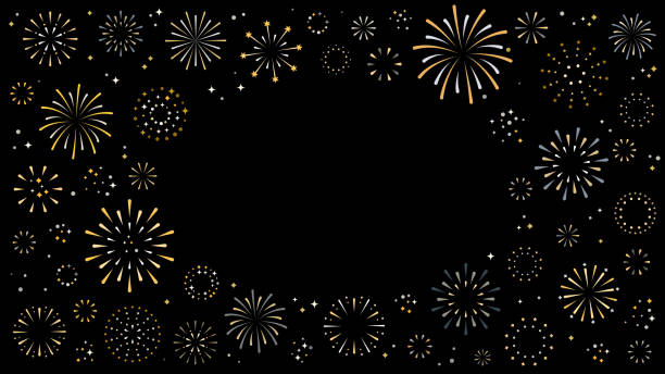 ilustrações, clipart, desenhos animados e ícones de fundo de fogos de artifício com espaço de cópia no fundo preto - firework display pyrotechnics exploding star