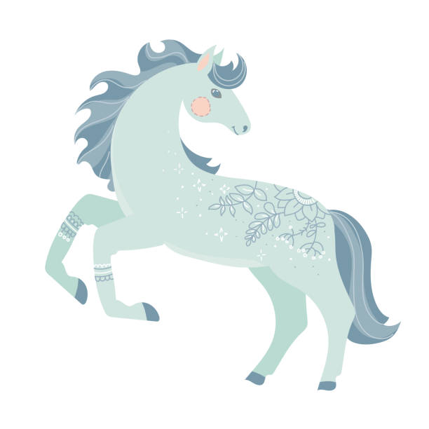 istock Horse in doodle or boho style. Simple line drawing. Winter vector illustration isolated on white background. 1353587746