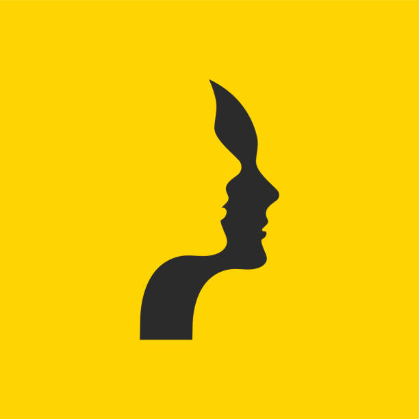 Two abstract human profiles. Symbol of therapy Two abstract human profiles. Symbol of therapy, coaching, psychology. Mental health. Vector icon two faces icon stock illustrations