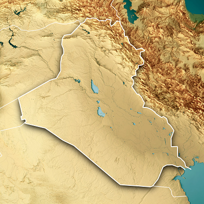 3D Render of a Topographic Map of Iraq. Version with Country Boundaries.\nAll source data is in the public domain.\nColor texture: Made with Natural Earth. \nhttp://www.naturalearthdata.com/downloads/10m-raster-data/10m-cross-blend-hypso/\nRelief texture: SRTM data courtesy of NASA JPL (2020). URL of source image: \nhttps://e4ftl01.cr.usgs.gov//DP133/SRTM/SRTMGL3.003/2000.02.11\nWater texture: SRTM Water Body SWDB:\nhttps://dds.cr.usgs.gov/srtm/version2_1/SWBD/\nBoundaries Level 0: Humanitarian Information Unit HIU, U.S. Department of State (database: LSIB)\nhttp://geonode.state.gov/layers/geonode%3ALSIB7a_Gen