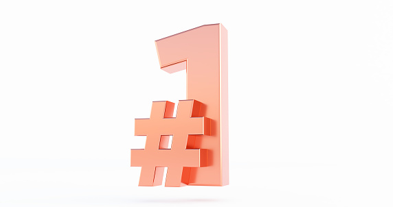3d render of Hashtag icon with number one.