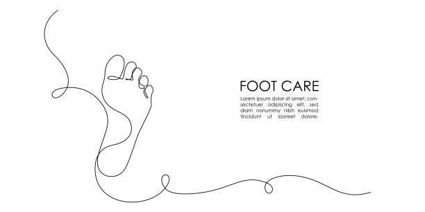 One continuous line drawing of bare foot. Elegance female leg in simple linear style. Concept of Wellness healthy massage and Care about soft skin. Editable stroke. Doodle vector illustration One continuous line drawing of bare foot. Elegance female leg in simple linear style. Concept of Wellness healthy massage and Care about soft skin. Editable stroke. Doodle vector illustration. high heel footprint stock illustrations