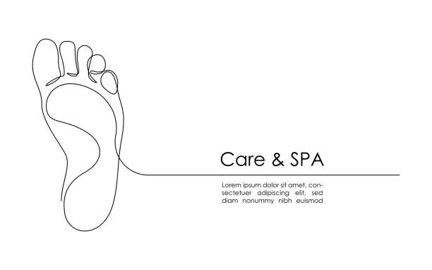 One continuous line drawing of bare foot. Gentle female leg in simple linear style. Concept of Wellness healthy massage and Care about soft skin. Editable stroke. Doodle vector illustration One continuous line drawing of bare foot. Gentle female leg in simple linear style. Concept of Wellness healthy massage and Care about soft skin. Editable stroke. Doodle vector illustration. high heel footprint stock illustrations