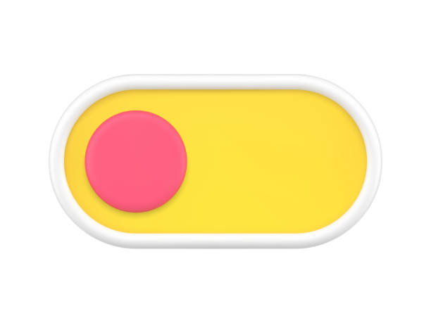 Toggle switch button turn on off modern electronic devices 3d icon vector illustration Toggle switch button turn on off modern electronic devices 3d icon vector illustration. Mockup template decorative design yellow and pink control panel isolated. Power slide software user interface turning on or off photos stock illustrations