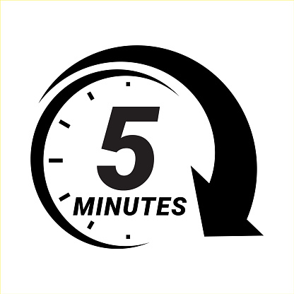 5 Minute timer icons. sign for five minutes. The arrow indicates the limited cooking time or deadline for an event or task. Vector illustration