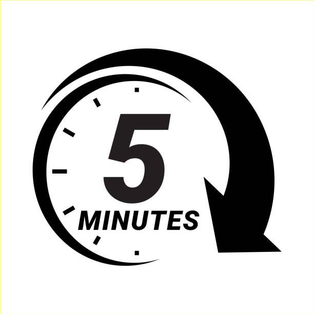 Minute timer icons. sign for ten minutes. 5 Minute timer icons. sign for five minutes. The arrow indicates the limited cooking time or deadline for an event or task. Vector illustration minute hand stock illustrations