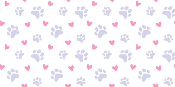istock Vector illustration of animal paw print with heart on white color background. Flat style design of seamless pattern with cat paw 1353597967