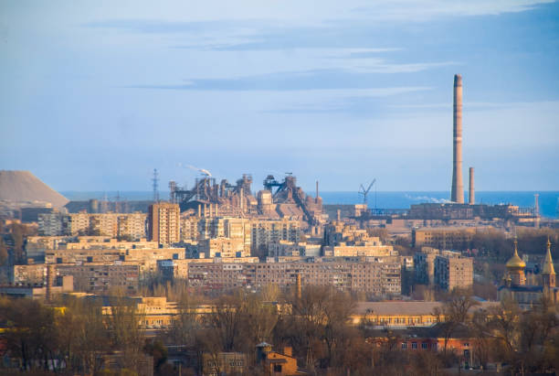 Azovstal plant Mariupol city, city view, industry Azovstal plant Mariupol city, city view, industry mariupol stock pictures, royalty-free photos & images