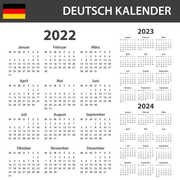 illustrazioni stock, clip art, cartoni animati e icone di tendenza di calendario tedesco per il 2022-2024. scheduler, agenda o modello di diario. la settimana inizia il lunedì - cultura tedesca