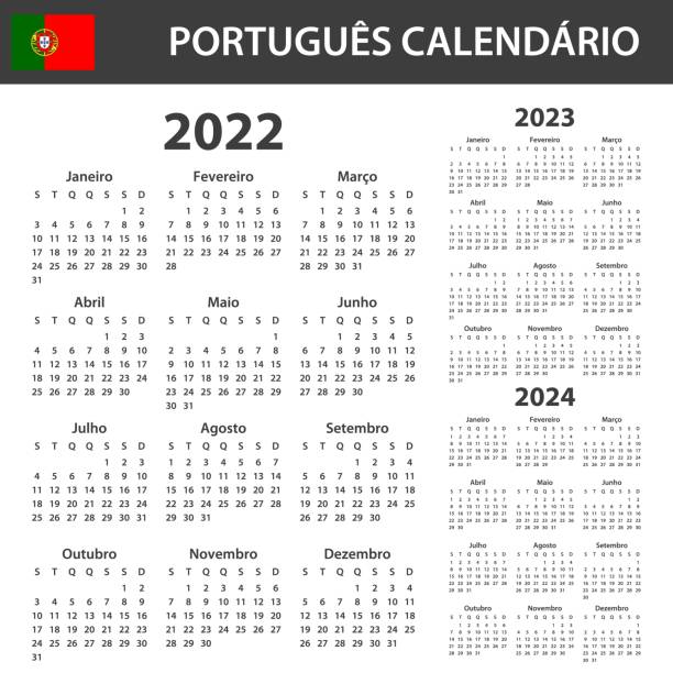 illustrazioni stock, clip art, cartoni animati e icone di tendenza di calendario portoghese per il 2022-2024. scheduler, agenda o modello di diario. la settimana inizia il lunedì - calendar october time week