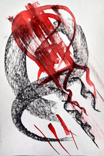istock Combining Black And Red Lines And Shapes, Abstract Image, Ink, Modern Background 1353603050