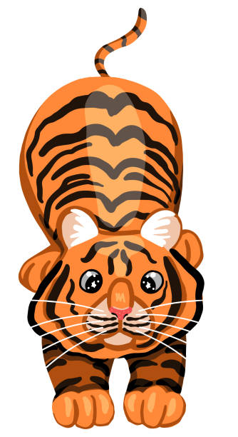 istock Funny playful tiger. Cute big cat. Eastern calendar symbol. Colorful vector illustration in scandinavian style. Abstract cartoon wild animal clipart isolated on white. 1353603230