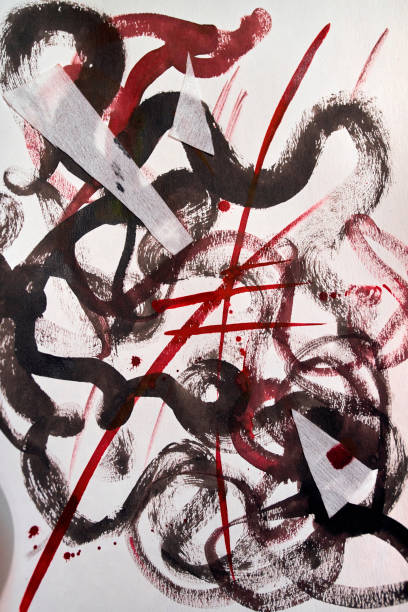 istock Abstract Image, Combining Black And Red Lines And Shapes, Ink, Modern Background 1353604279