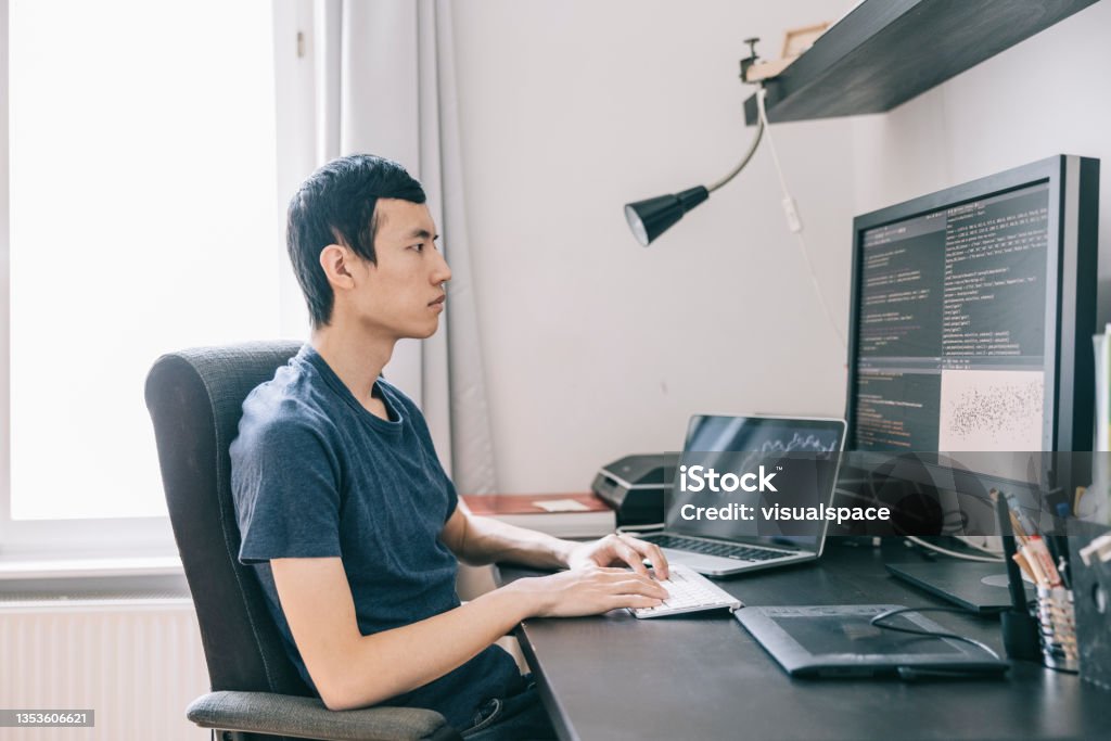 Young Computer Programmer Working At Home Stock Photo - Download Image ...