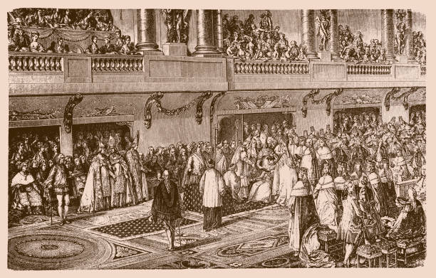 illustrazioni stock, clip art, cartoni animati e icone di tendenza di luigi xvi, re di francia 1774-1792 giurando alla sua incoronazione a reims - louis xvi
