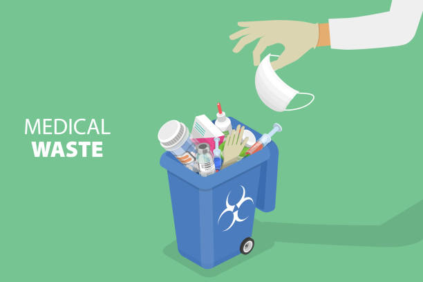 illustrazioni stock, clip art, cartoni animati e icone di tendenza di illustrazione concettuale vettoriale piatta isometrica 3d dello smaltimento dei rifiuti sanitari - medical waste