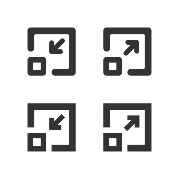 Maximize icon. Full size screen. Minimixe symbol button in vector flat Maximize icon. Full size screen. Minimixe symbol button in vector flat style. resize stock illustrations