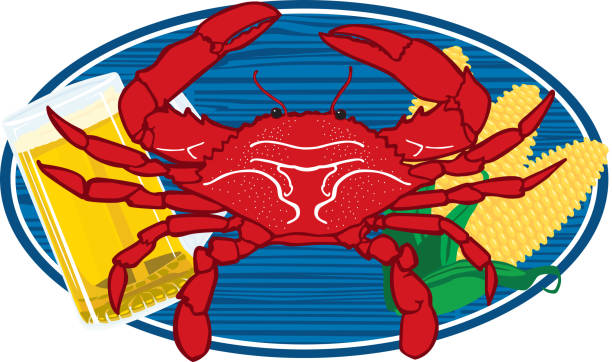 Crab, beer and corn sign vector art illustration