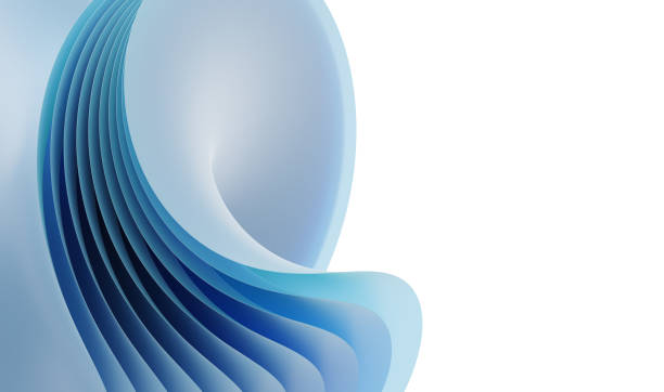 fondo abstracto en capas con formas onduladas con curvas. efecto de varias capas dobladas en azul aislado sobre fondo blanco. fondo de pantalla moderno con capas de papel para plantilla de sitio web o diseño de banner, renderizado 3d - capa fotografías e imágenes de stock