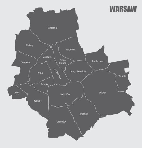 mapa administracyjna miasta warszawy - warszawa stock illustrations