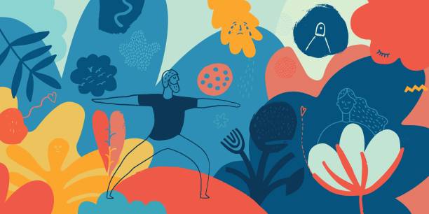 mindfulness present moment concept - sağlıklı yaşam tarzı illüstrasyonlar stock illustrations