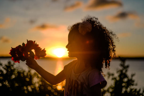 Silhouette of girl at sunset
