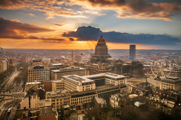 Brussels, Belgium cityscape at Palais de Justice during dusk.