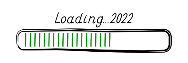 2022 New year loading bar sign drawn in doodle style. Winter holidays coming soon, year end load bar button vector for graphic design 2022 New year loading bar sign drawn in doodle style. Winter holidays coming soon, year end load bar button vector for graphic design, website, banner. transfer print stock illustrations