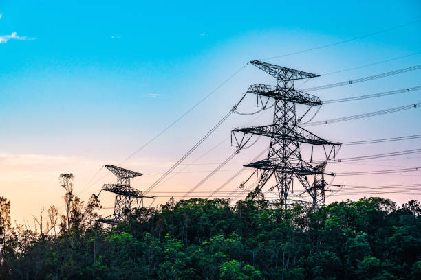 Electric high voltage tower with electric line