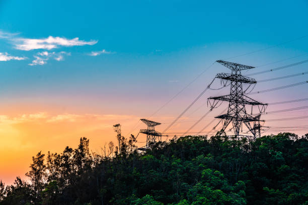 istock Electric high voltage tower with electric line 1353627555