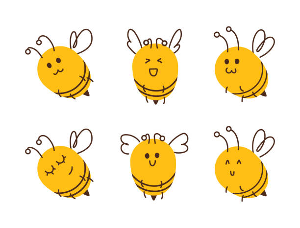 stockillustraties, clipart, cartoons en iconen met collection doodle cute bees vector illustration - dierlijk gedrag