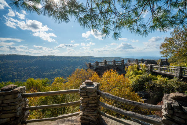 Coopers Rock state park overlook over the Cheat River in West Virginia with fall colors stock photo