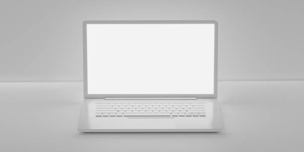 istock Laptop in Grey mockup 3D rendering in minimal style. 1353627823
