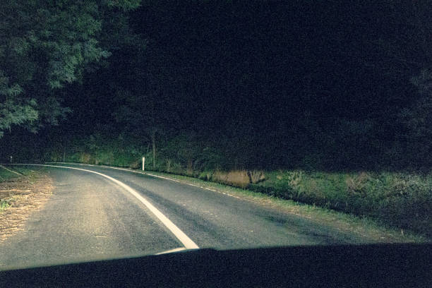 istock Driving on a road in the dark in Australia. 1353634441