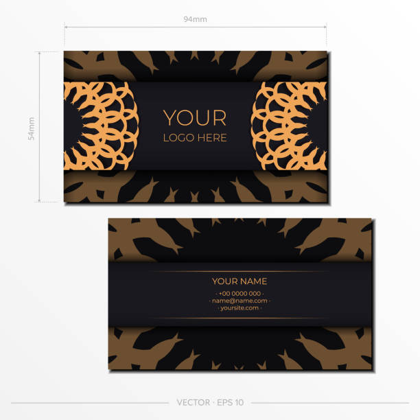 istock Black business card design with greek luxury patterns. Vector business cards with vintage ornament. 1353635344