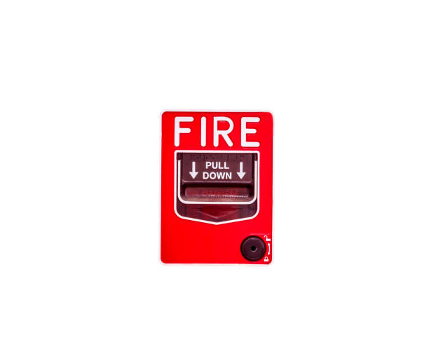 pulsante di allarme antincendio sulla parete bianco - fire button foto e immagini stock